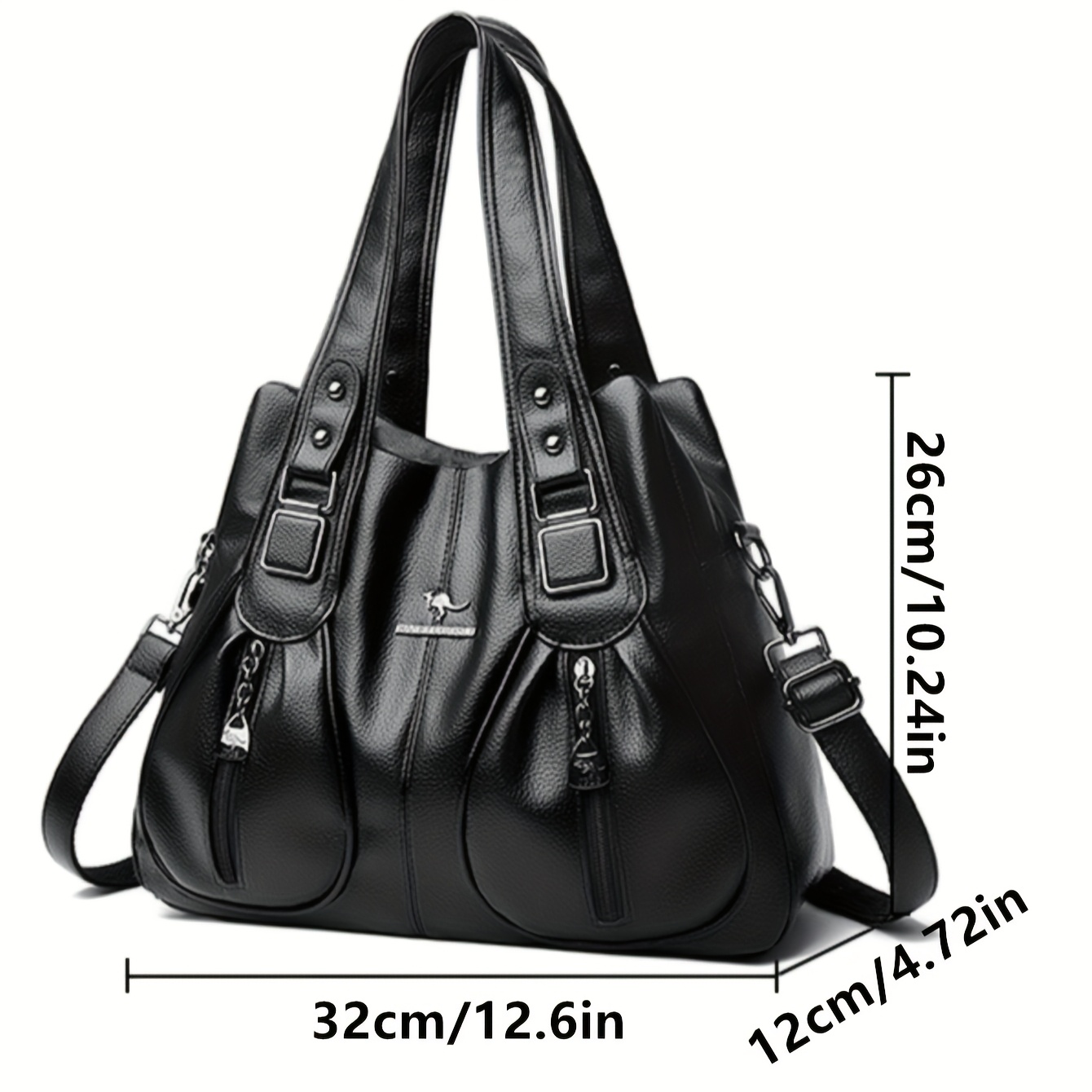 Women's Casual Tote Bag - Large Capacity Multi-Pocket Crossbody Shoulder Bag with Adjustable Strap, Zipper Closure & Bird Emblem, Deep Brown/Black for Work, Commute, Travel, Modern Iranian Style | Metallic Hardware Accents