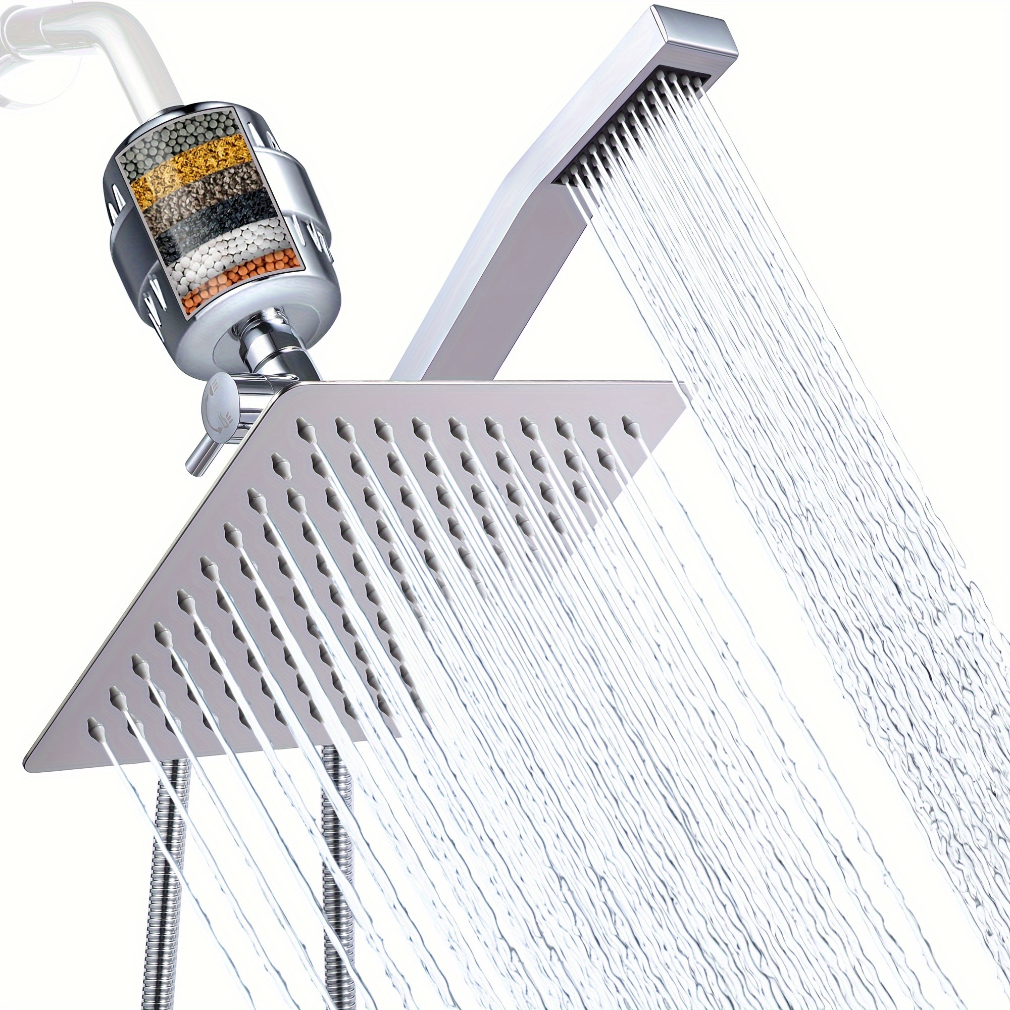 

Metal Rainfall Shower Head With Filter And Handheld Combo, Dual Shower Head With 10-stage Filter And 60" Extra Long Flexible Hose And Smooth 3-way Diverter
