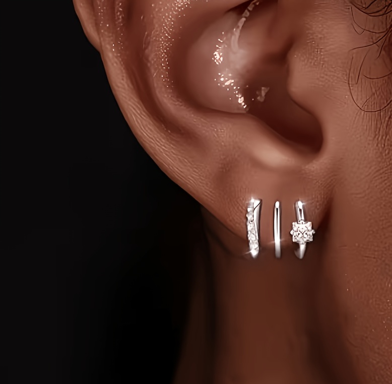 1 Pair Exquisite And Elegant U-Shaped Three-Claw Earrings Inlaid with Rhinestones, Sparkling And Luxurious, Suitable for Daily Wear, Gifts, Weddings, Vacations, Parties, Ladies' Fashion Earrings