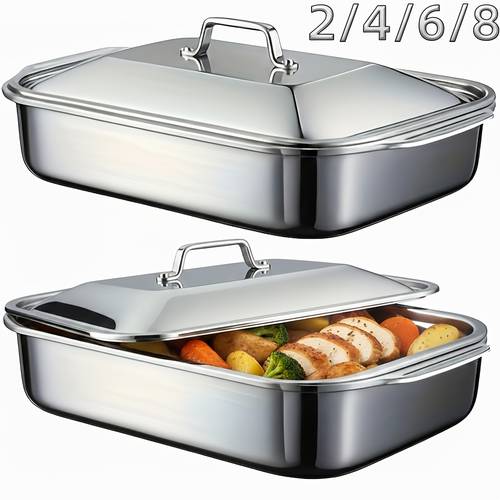 2 4 6 8pcs extra large heavy duty stainless steel baking pans with lids non stick thick rectangular oven trays for desserts bread and seafood bbqs buffet serving trays design the best gifts for christmas