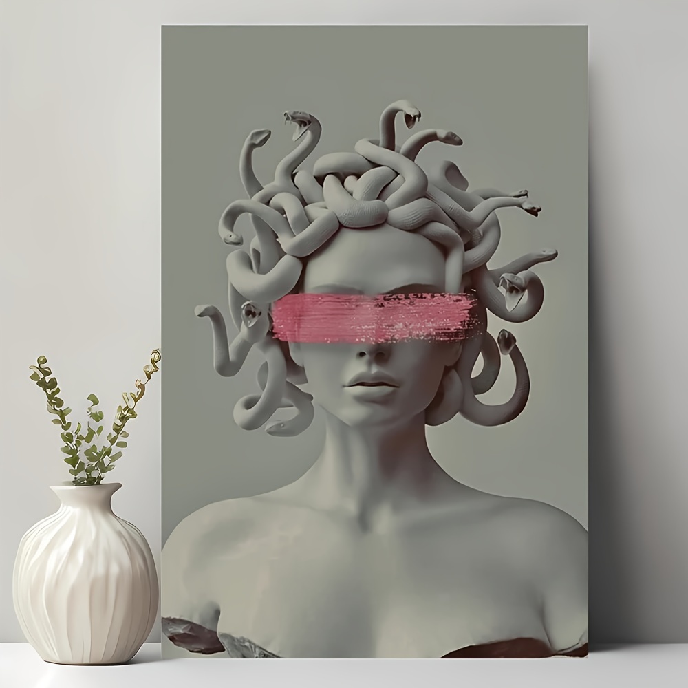 

12x16 Inch Medusa Canvas Art - Wall Decor With Realistic Figure & , Modern Gray Background Artwork For Home, Office, , Home Wall Art | | Intricate , Artwork Wall Decor, 2d, Room Decor