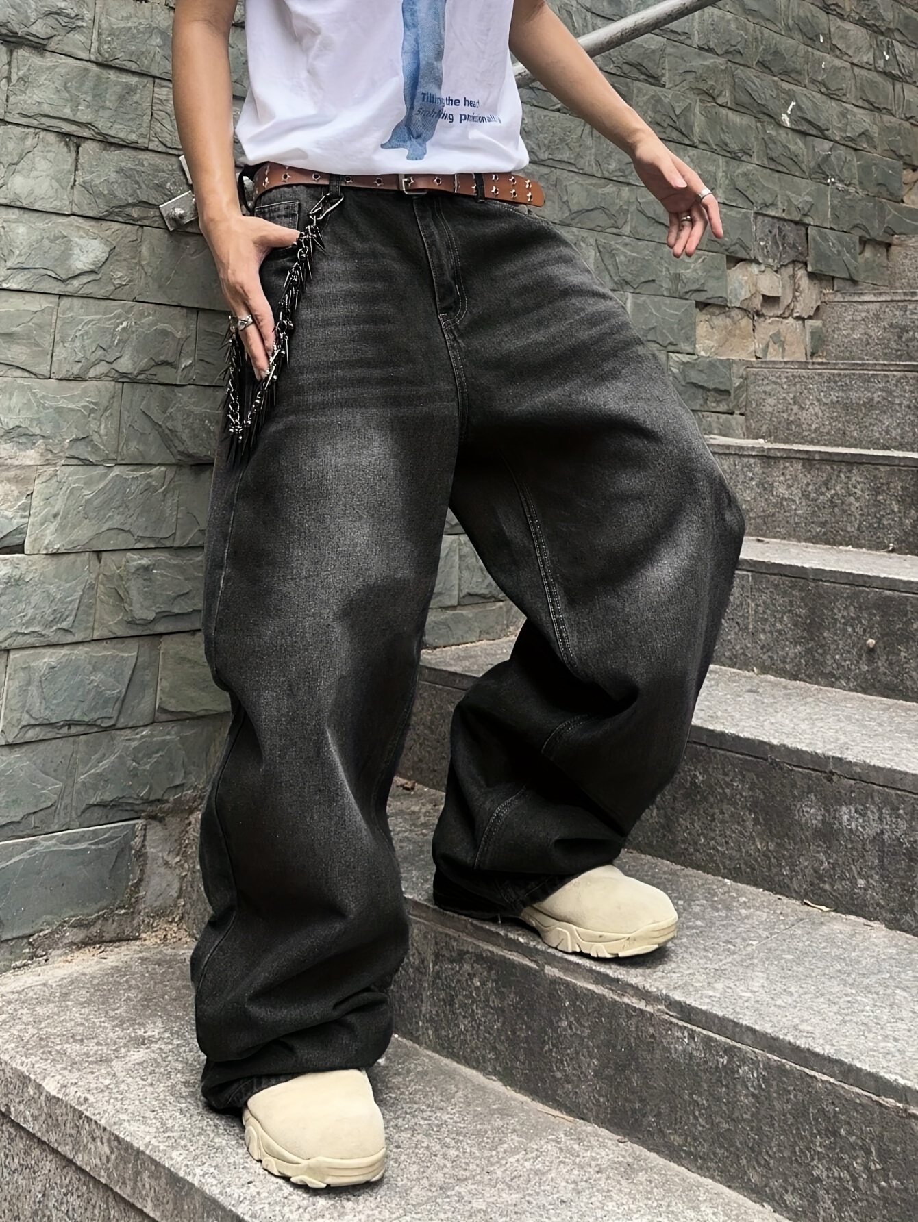 men's loose fit hip hop style denim jeans casual streetwear
