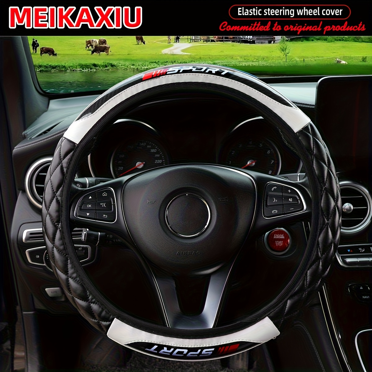 TEMU New Crystal Carbon Fiber Pu Leather Three-dimensional Quilted Stretch Steering Wheel Cover, Suitable For 37-38cm Steering Wheels