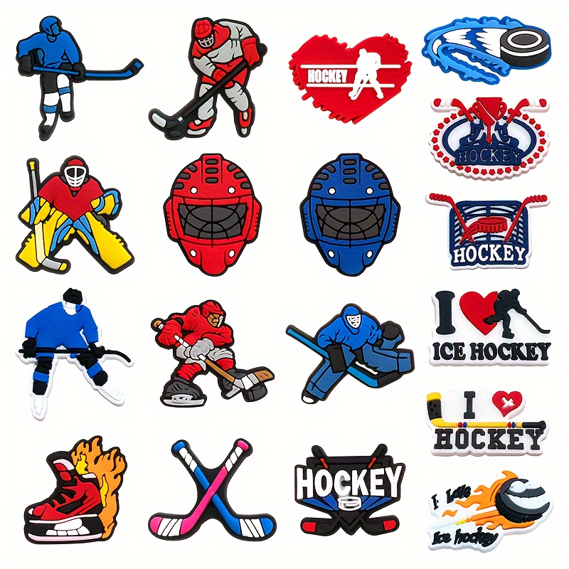 

18pcs Ice Hockey Shoe Charms Set, Funny Cartoon Pvc Shoe Accessories, Sports Themed Decor For Sandals, Footwear Ornament