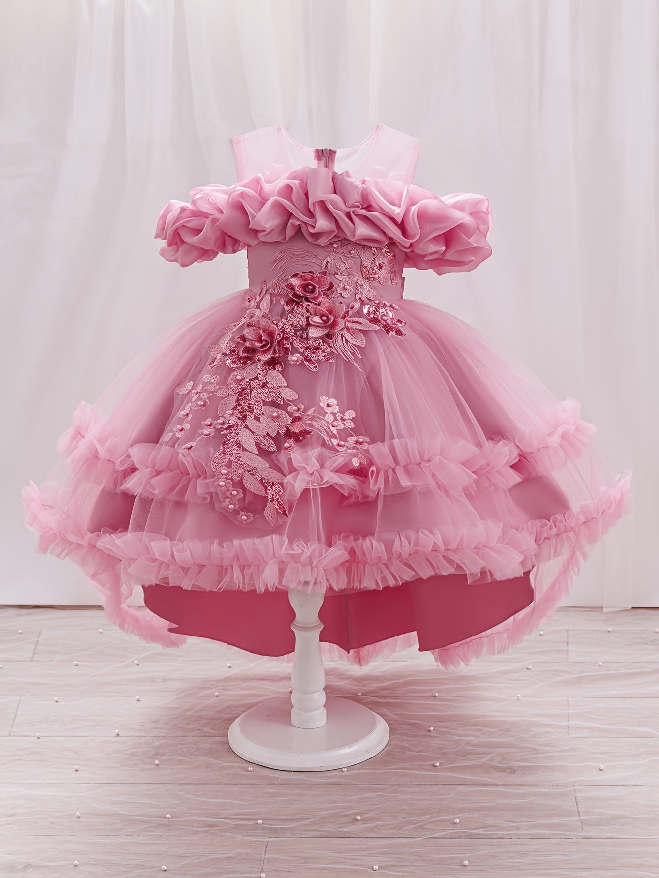 one piece princess dress [$78.00]Pink Elegant Princess Dress Puff Sleeves Gorgeous One Piece