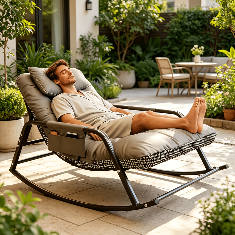   extra large size courtyard rocking chair   style double recliner easy romantic recliner with armrests reversible pressure free for two comfortable fabric and stable frame suitable for courtyard  