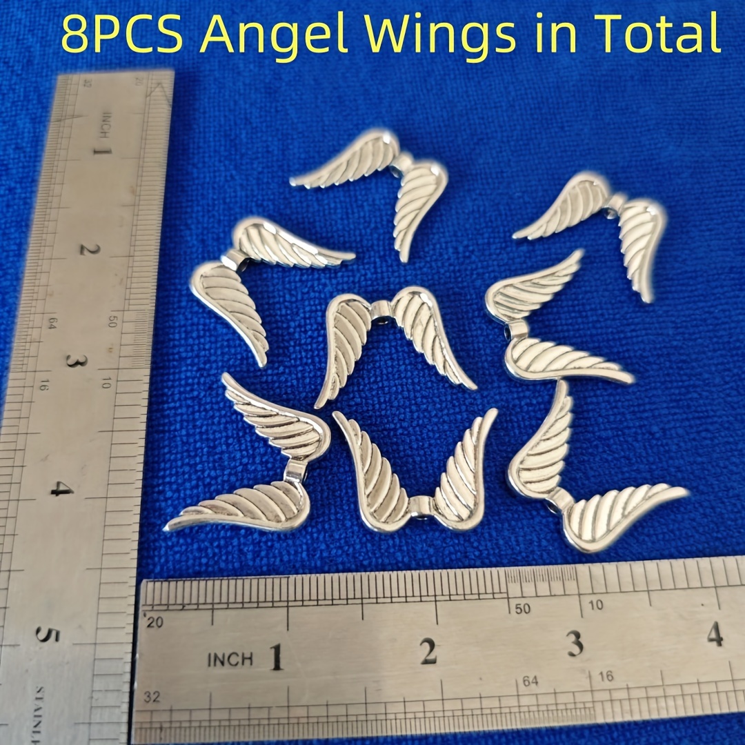 Set Of 8 Metallic Wing Beads Measuring 24x32mm, Perfect For Crafting Jewelry