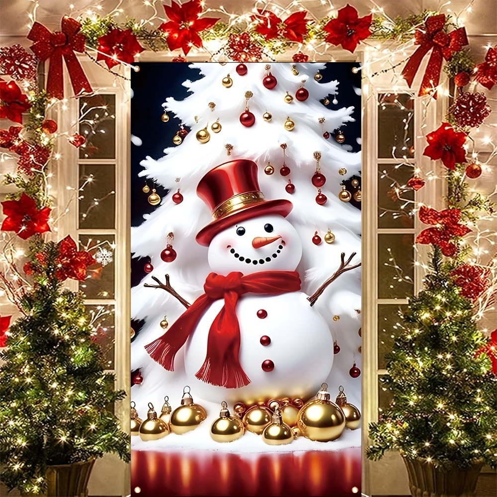 

Snowman & Christmas Tree Door Banner - Polyester, Winter Farmhouse Decor & Outdoor