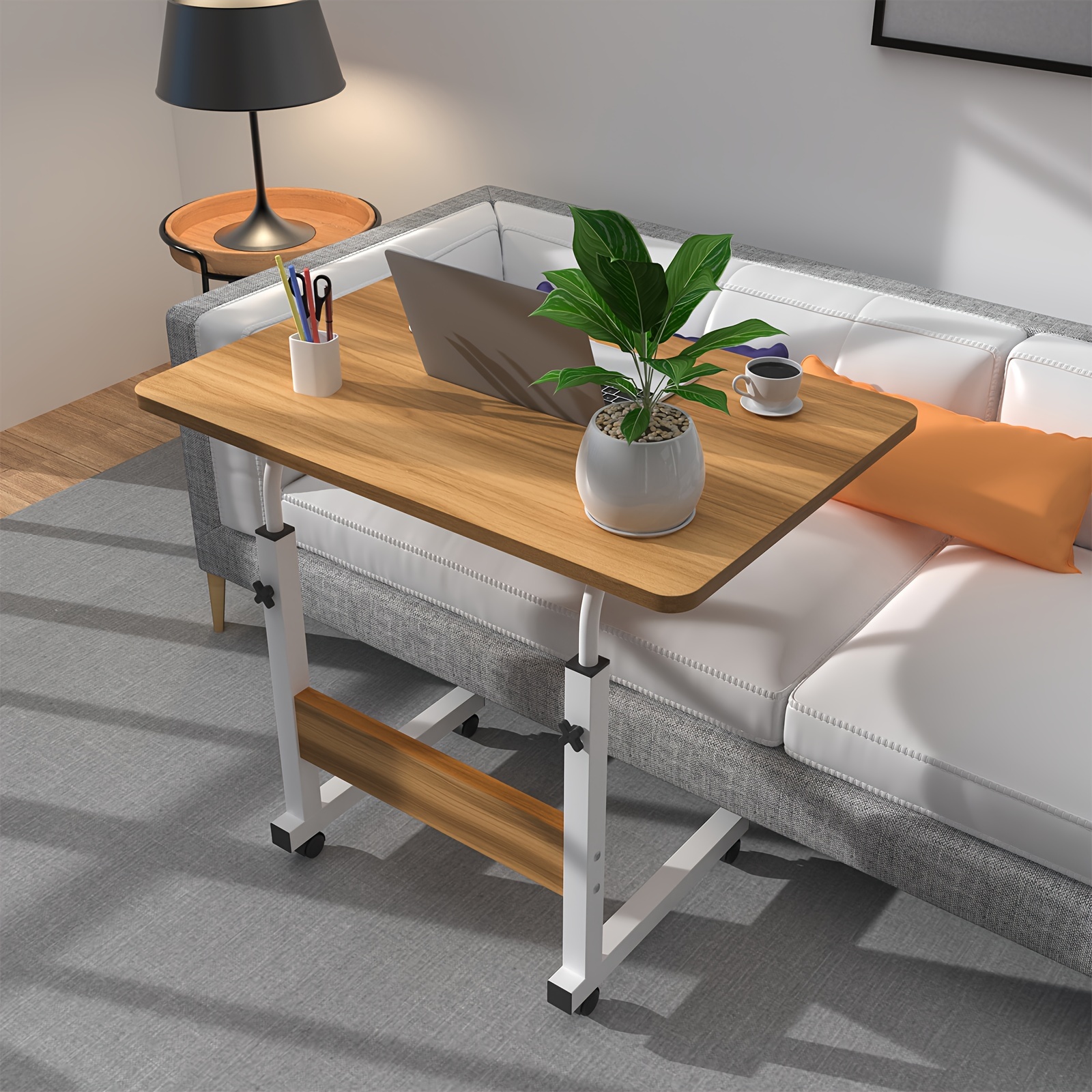 Adjustable Laptop Table On Wheels - 23.6"-35.4" Height, Desk Top, Metal Frame, Ideal For Bed Or Sofa Use, With Storage Space, Laptop Table For Bed