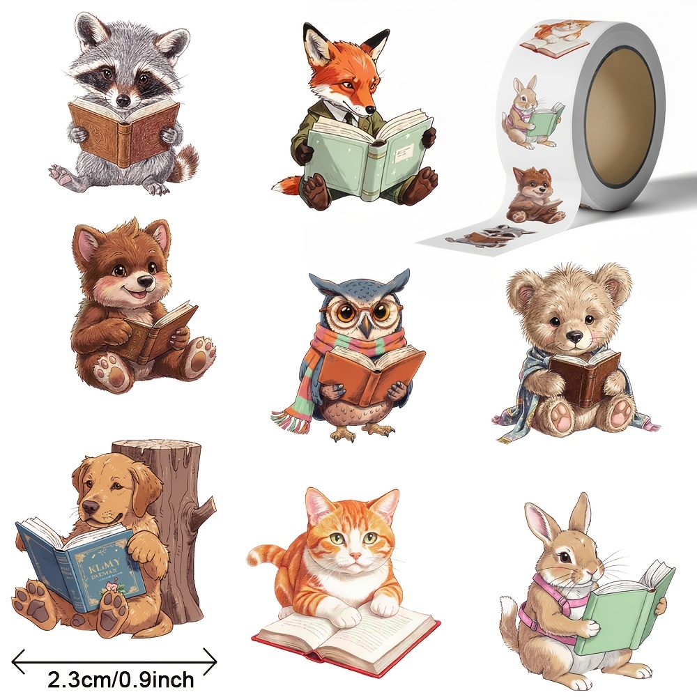 TEMU 500 Sheets/roll Of Stickers, Reading-themed Animal Stickers, Roll-style Stickers, Animal Picture Stickers, Suitable For Use In Journaling And