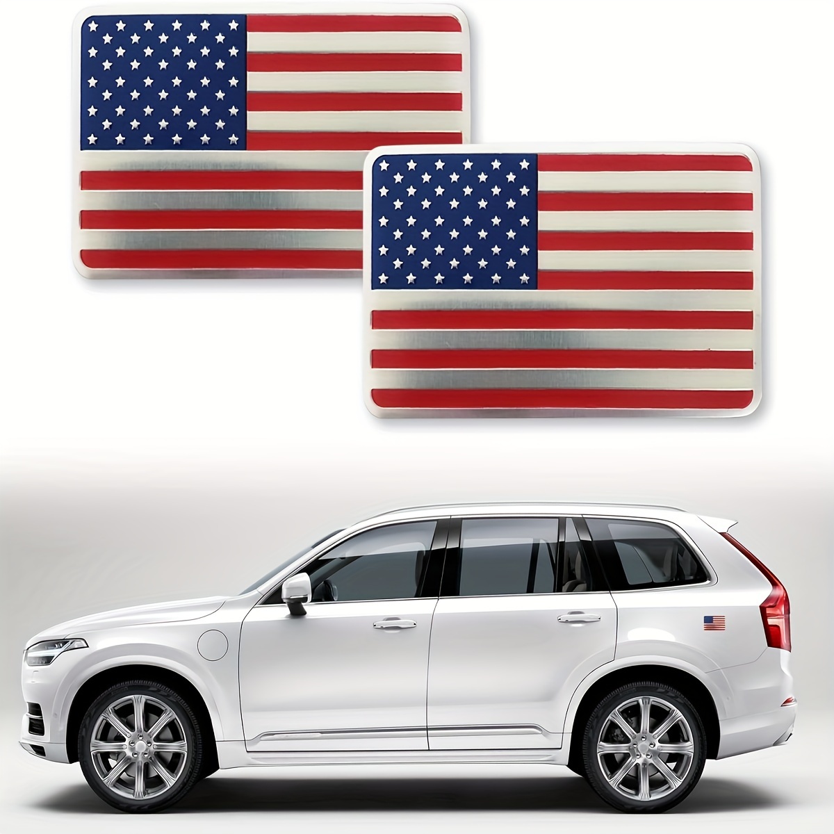 アメリカ国旗の3Dメタルカーステッカーエンブレム、愛国的な軍事バッジデカール、車、トラック、SUV、ラップトップ、ウィンドウ、オートバイ用 -  ユニバーサルフィット、アルミ素材（5cm x 8cm / 1.9in x 3.1in）