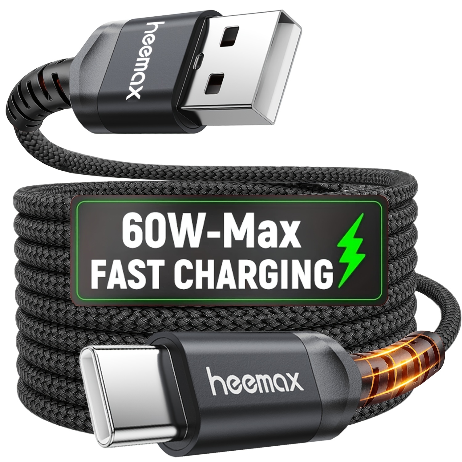 Image of Heemax Usb-c Fast Charging Cable, High-quality Nylon Braided Type-c Charger Cord, Fits For All Usb-c Port Devices.