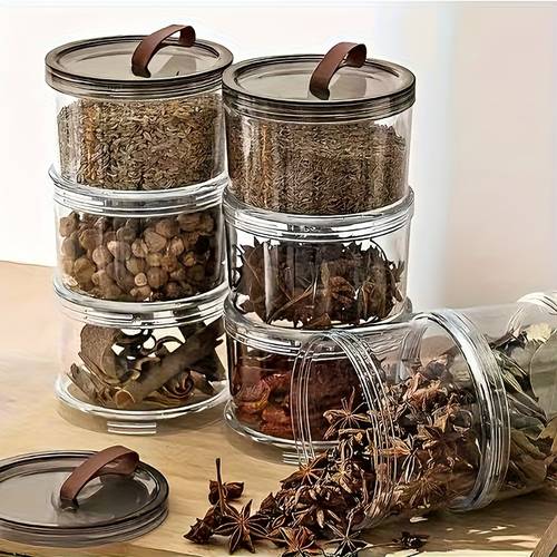 3 tier round handheld spice storage box and storage jar pepper and spices organizer multi layer transparent keeping box food grade material reusable container food grade storage container suitable for