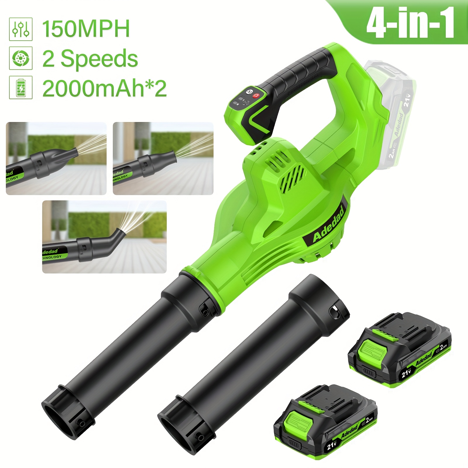 TEMU Souffleur Électrique Fil 21V - Léger avec Charge Rapide, Multi-Buse 4-en-1, Puissant à 150MPH, Design Compact pour Pelouse, Jardin, , Terrasse -