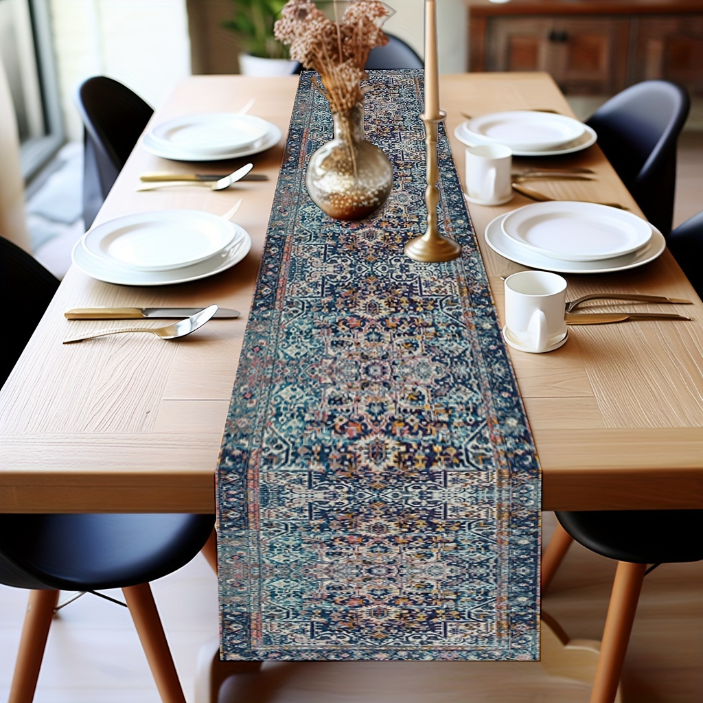 TEMU Bohemian Chic Table Runner - Perfect For Autumn, Farmhouse Style Dining & Parties, Durable Polyester, Rectangular Shape
