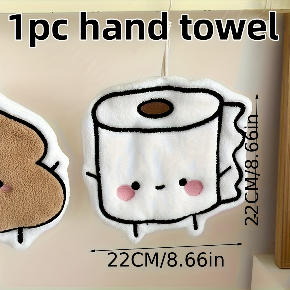 E-shop 1 Stück Dicker Saugfähiger Ultra-Weicher Polyester Handtuch - Niedliches Toilettenpapier-Rolle Cartoon Design mit Lächelndem Gesicht, Große Bad-