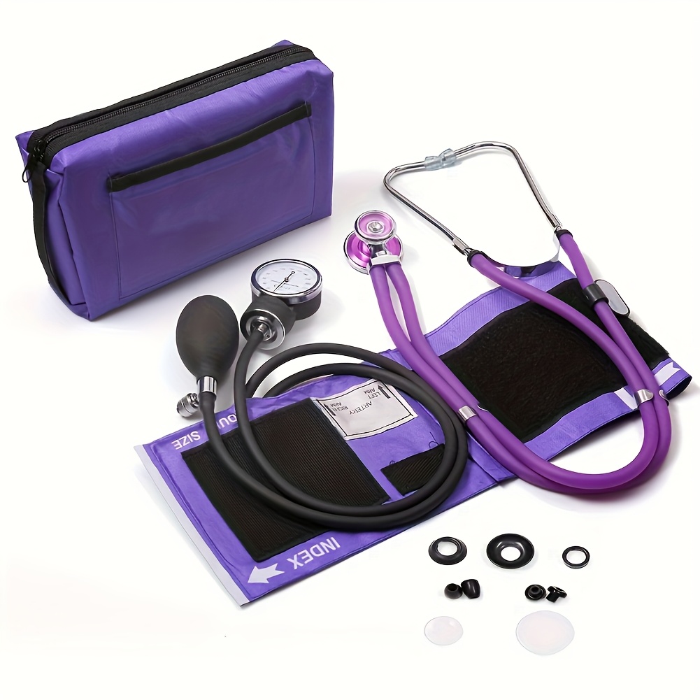 Aneroid Sphygmomanometer and Dual Head Sprague Stethoscope Kit with Universal 10"-16" Adult BP Cuff and Zipper Case, Purple