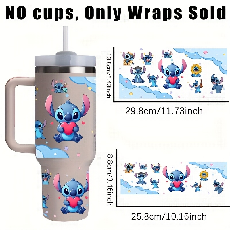 E-shop 2er-Set Lilo & Stitch Tasse UV-Transferpapier Aufkleber, geeignet für personalisierte 40Oz Glas Isolierbecher, Laptop UV-Transferpapier,
