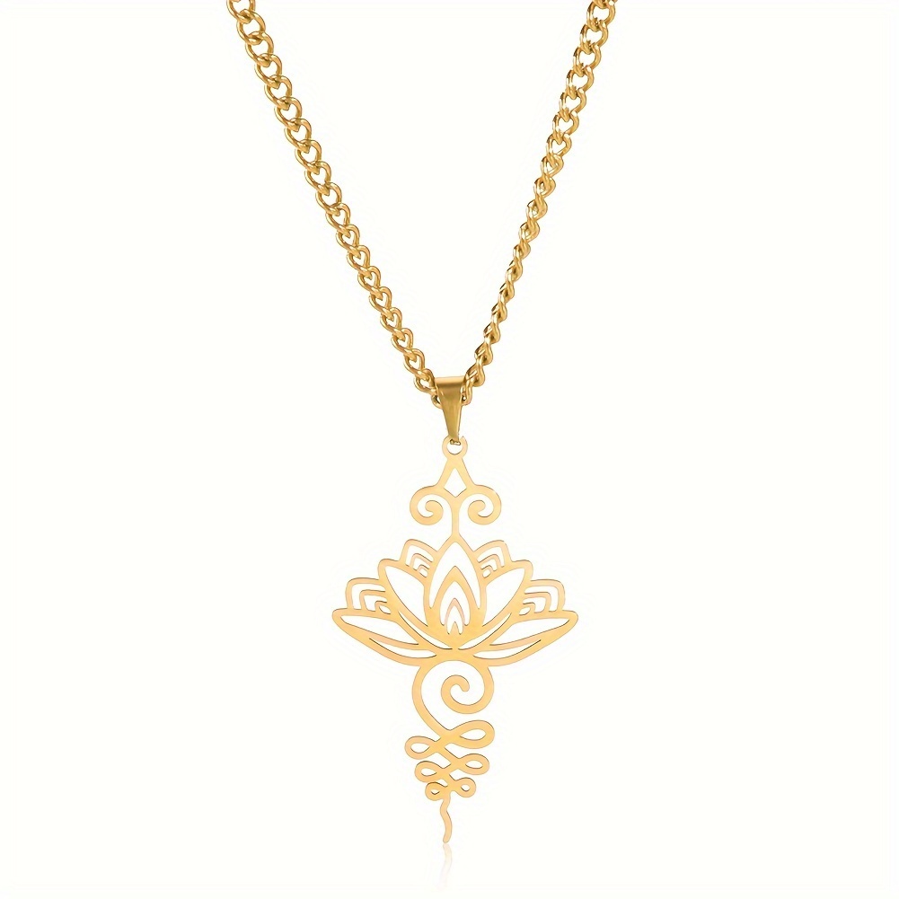 Image of 1pc Men's Lotus 304 304 Stainless Steel Necklace Unisex Yoga Lotus Versatile Necklace Amulet Gift