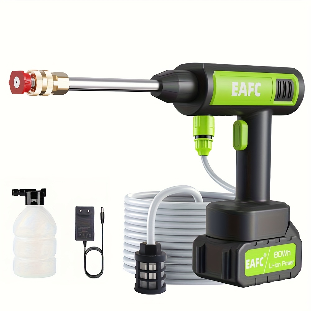   portable wireless high pressure washer gun with foam sprayer eu plug 220 240v rechargeable lithium battery ergonomic handle for   bathroom floor cleaning high pressure washer gun home cleaning tool sleek tool design durable construction