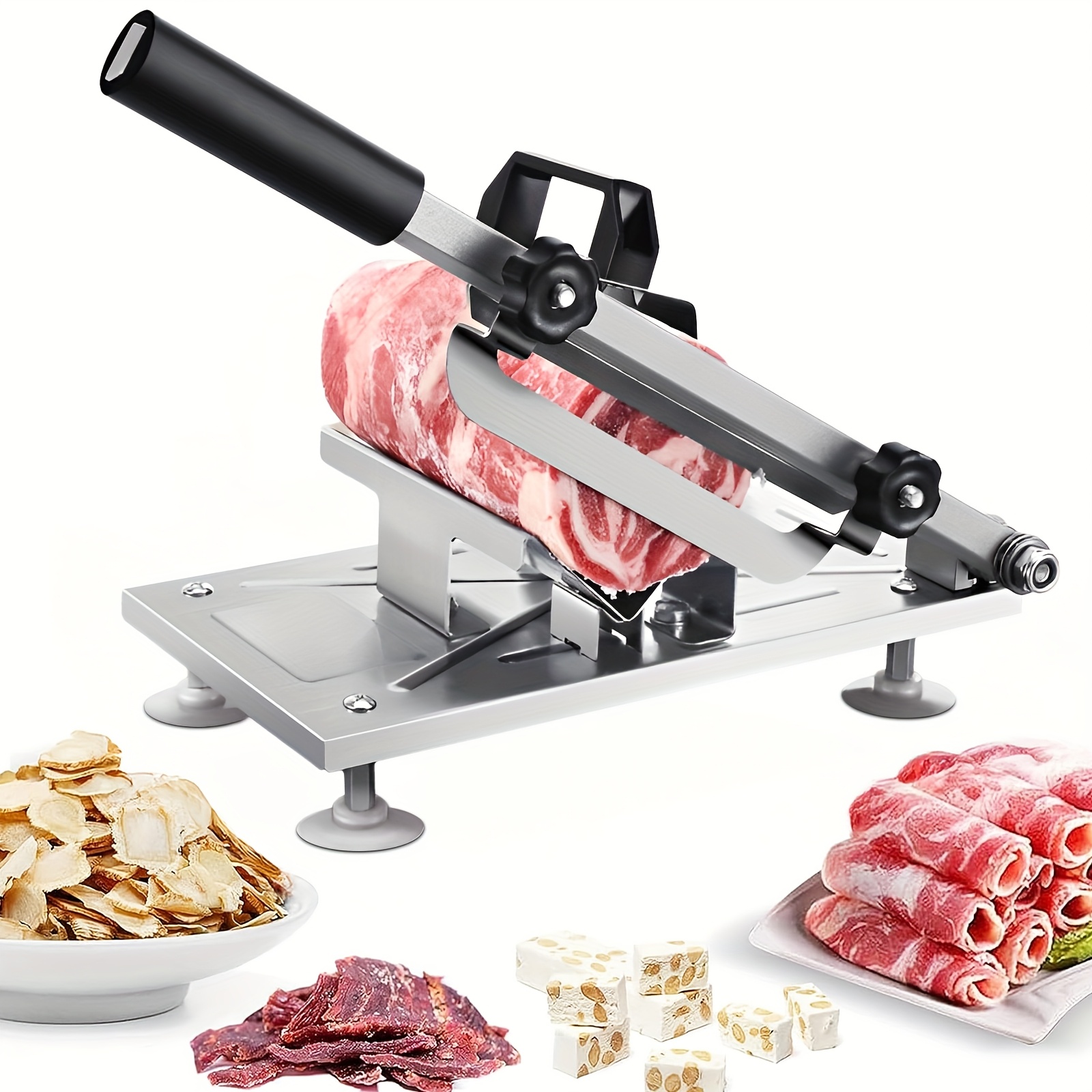 TEMU 1pc Stainless Steel Meat Slicer, Manual Meat Slicer With Adjustable Thickness, Durable, Sharp, Easy To Clean, Suitable For Cutting Beef, , Used