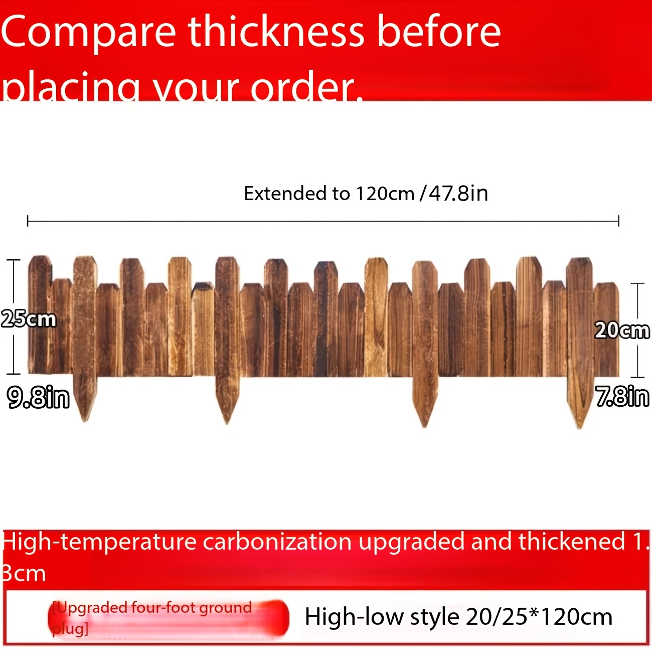 TEMU 【2d Flat】 [2d Flat] Vintage Preserved Wooden Fence, Rustic Outdoor Ornament, Ideal For 3 Uses: Garden Decorative Barrier, Lawn Edge, Style