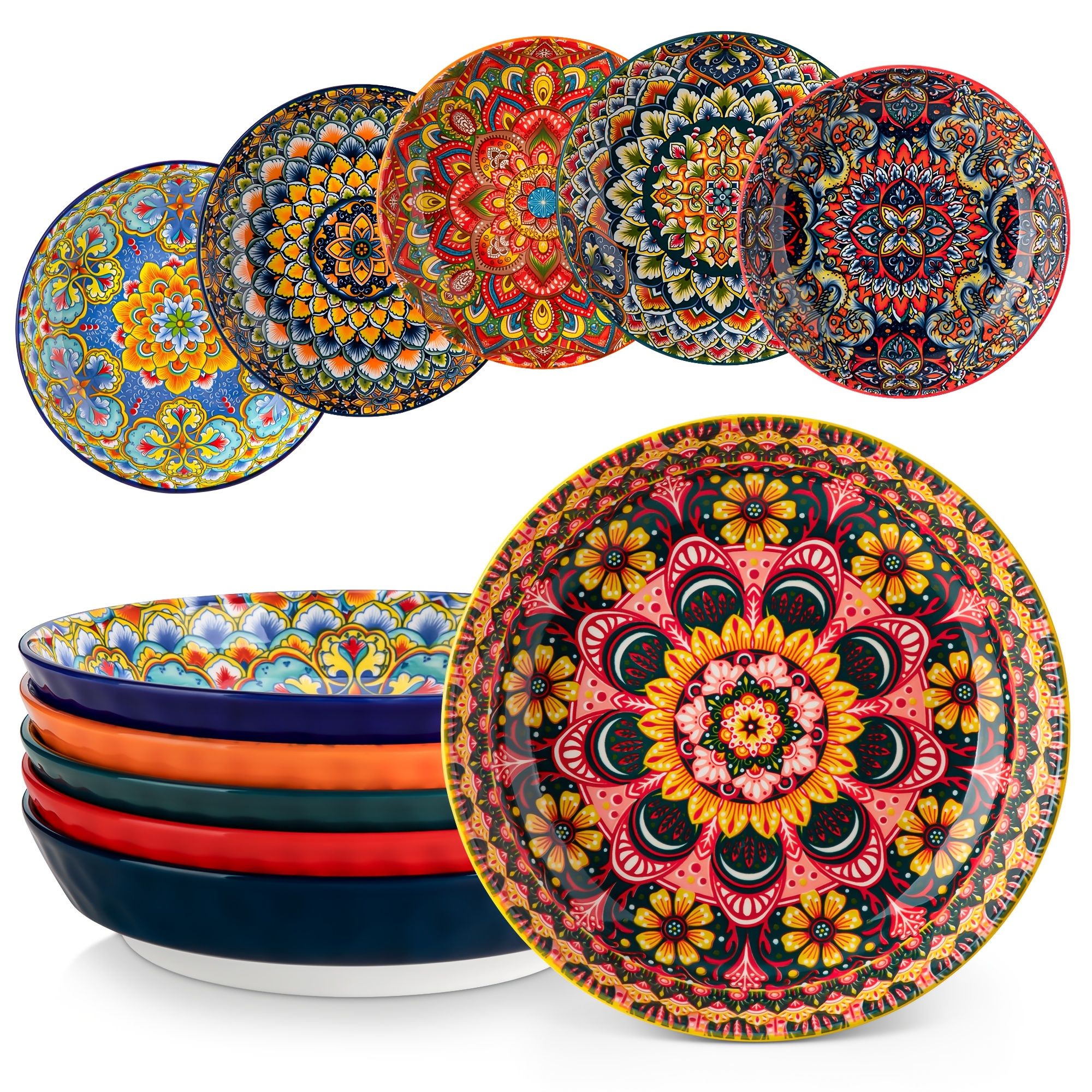 6pcs Bohemian Style Porcelain 950ml Large Salad Bowls For Serving Soup Bowls Bowl Set
