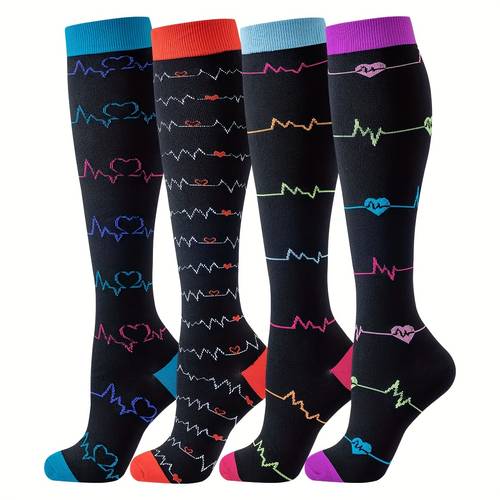 pack of 4 ecg compression socks nurse compression socks long leg socks calf socks for nurses and spring summer and autumn sports outdoor running