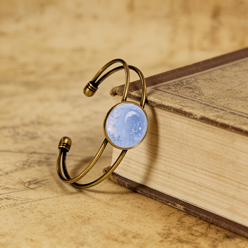 Antique Cyan Starry Night Adjustable Open-End Bangle