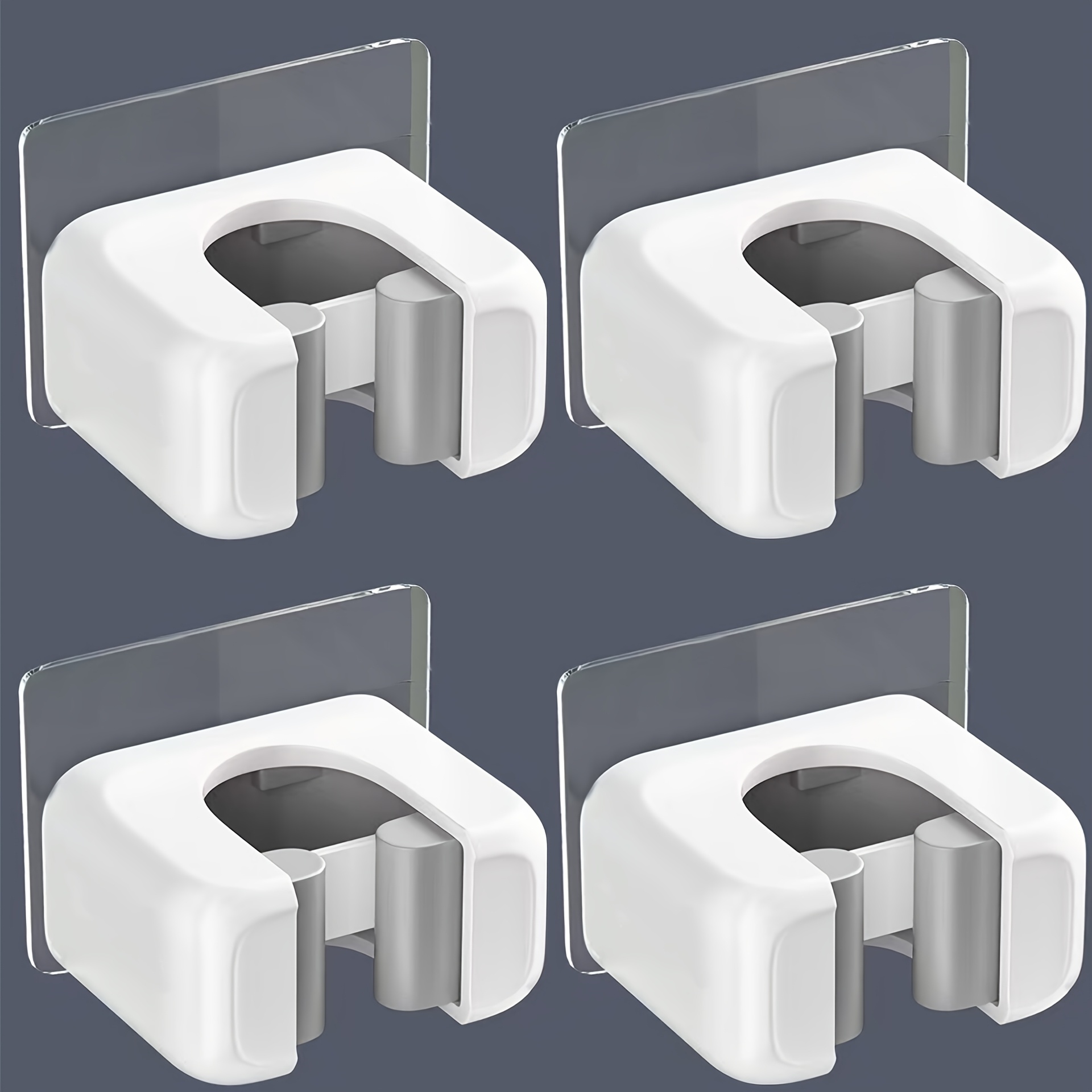 E-shop 4er-Pack Bohrfreie Mopp-Clips für Badezimmer Küche, Multifunktionale Mopphalter mit stabilen Kunststoff-Mopp-Aufbewahrungsclips Besenaufhänger,