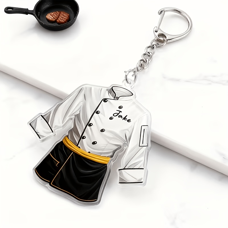TEMU 2d Flat Personalized Chef Name Label – Custom Cooking Decoration, Features Chef Jacket Design, Durable Acrylic Chef Keychain, Suitable For Keys,