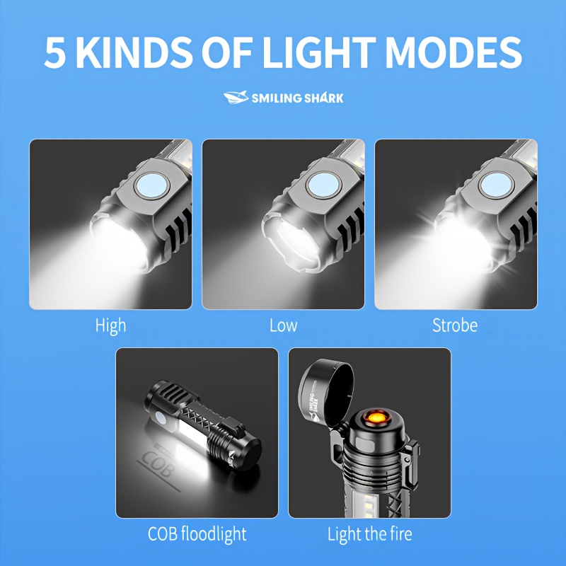 1pc   2 in 1 flashlight rechargeable led work light   cob floodlight 26800 battery light 5   torch with igniter portable for outdoor camping emergency candle sd5414 Product details 9