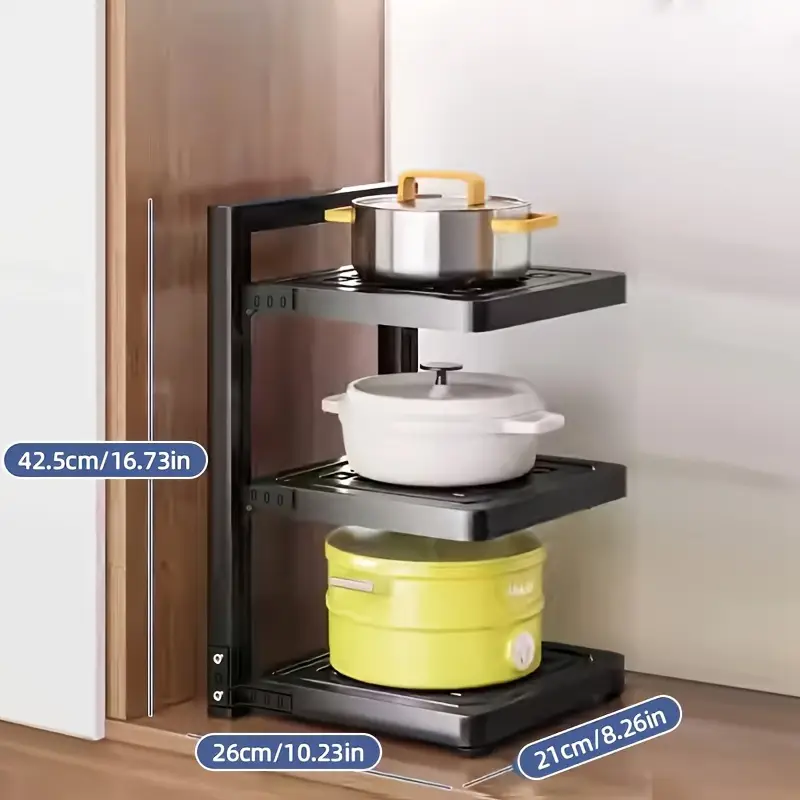 kitchen cabinet under sink pot and bowl storage rack heavy duty pot and bowl storage rack for under sink lid storage rack kitchen cabinet storage rack with 4 adjustable layers Product details 3