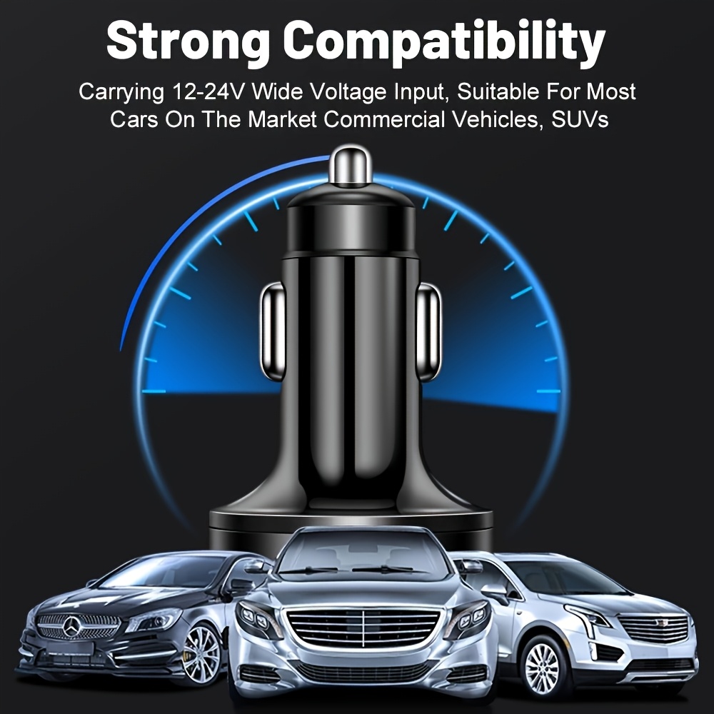 Datangwin, 6-in-1 Fast Car Charger with USB-C, Dual PD & QC3.0, 4 USB Ports, Voltage Display - Compatible with iPhone, Samsung, Huawei, Xiaomi - Matte Finish, Portable Charger, Car Charge, Without Battery