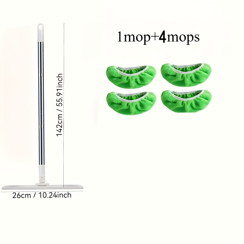 TEMU 1 Mop + 4 Reusable Mop Pads: Durable, High Absorbency, Suitable For Use, Green Synthetic Fiber With White Edges, Tight Cleaning, Washable, For