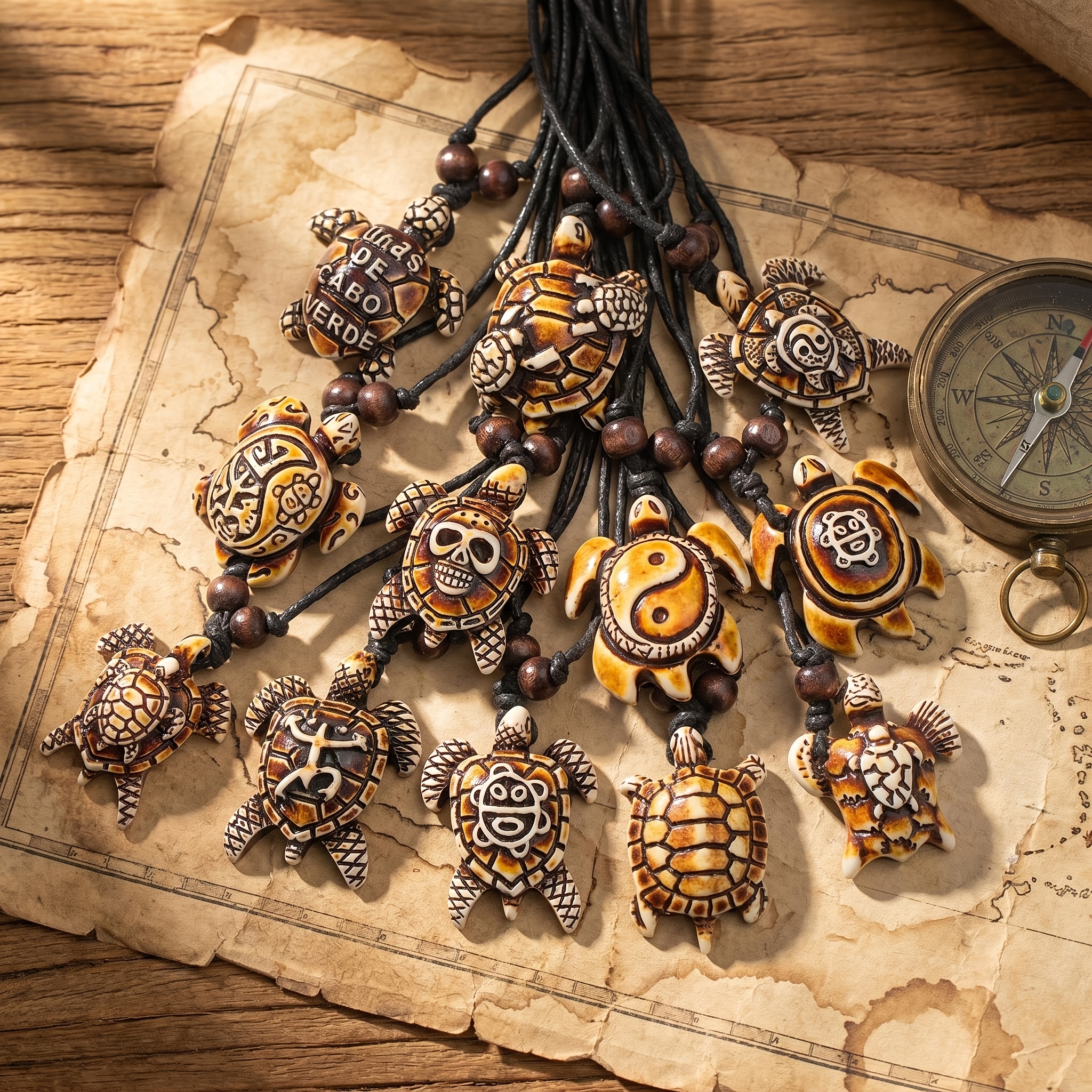TEMU Ensemble Collier avec Pendentif Tortue Réglable, Bijoux de Plage Inspirés de l'Océan en Résine Main, Accessoire Décontracté Unisexe pour Hommes