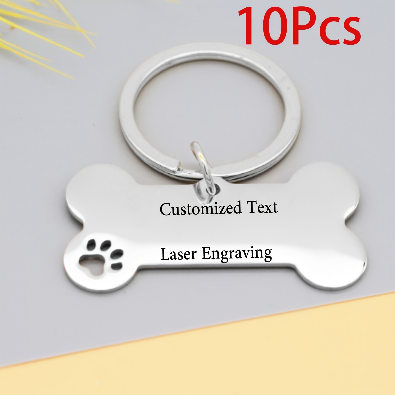 10 Personalized Engraved Dog Tags, Stainless Steel Keychains
