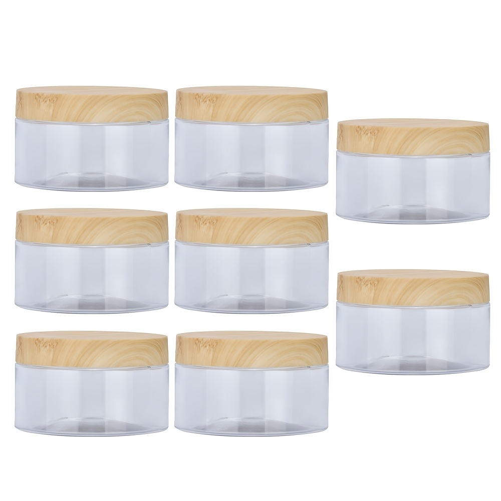 TEMU Set Of 4/6/8pcs Of 250ml Large-mouth Plastic Jars With Bamboo-patterned Lids, Featuring A White Lining For Leak-proof Travel. Ideal For