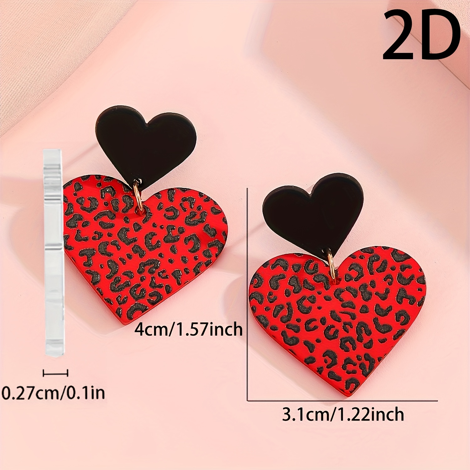 TEMU 2d Flat, Pair Of 2d Elegant And Cute Acrylic Earrings, Leopard Print Red , Ideal Gift For Women For Daily Wear And Parties, Valentine's Day And