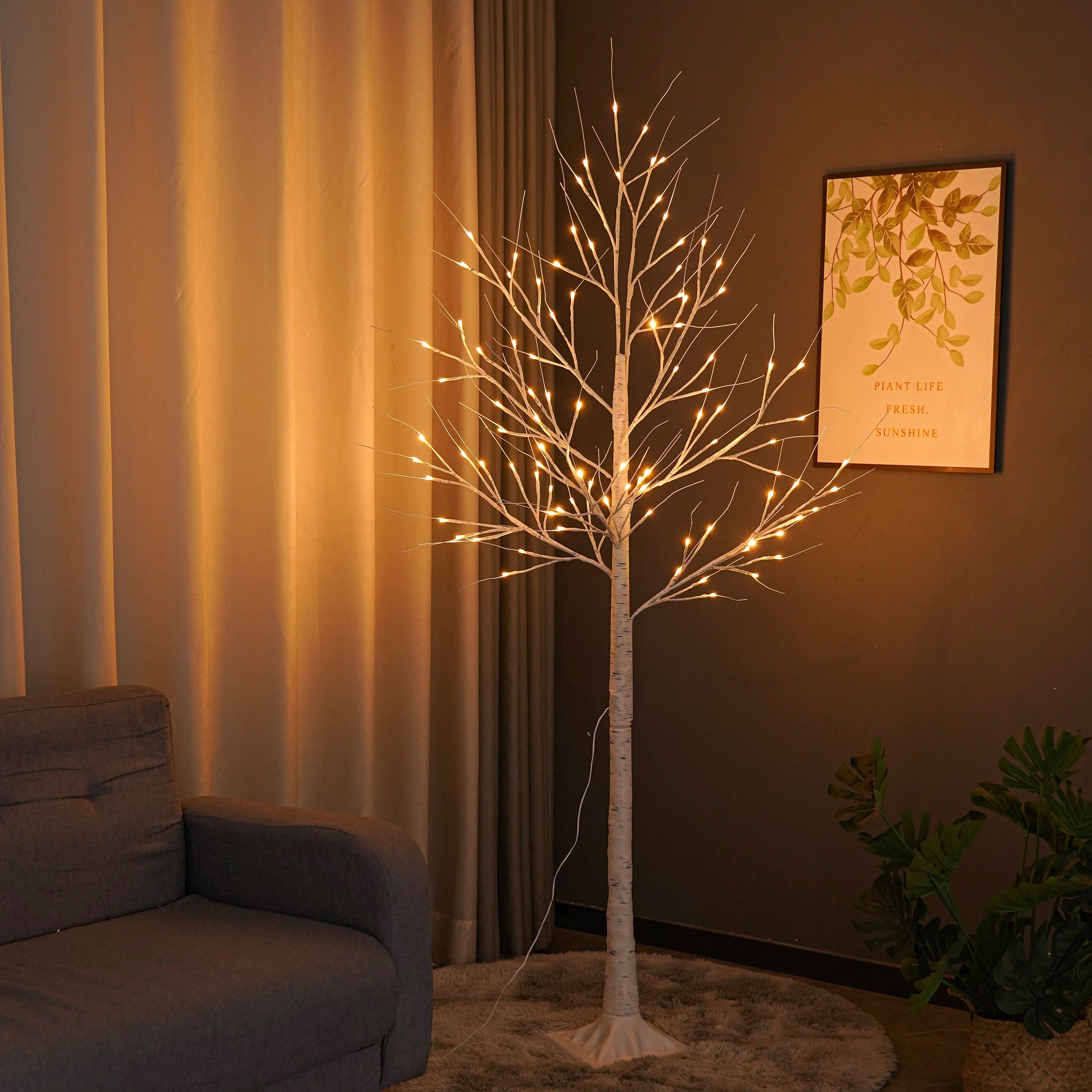 

6ft Birch Tree, 72 Led Lights, Warm White, For Home, Holiday, Party Christmas Decoration, Indoor And Outdoor Use