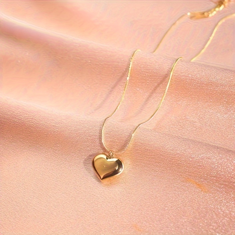 

Golden-tone Stainless Pendant Necklace With Round Snake Chain – Elegant Accessory For Women, , Stainless Steel, , Heart Necklace