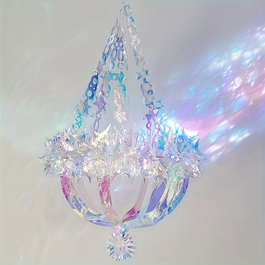 1pc   hanging crystal chandelier foil ceiling decor iridescent rainbow film versatile decoration with no electricity required for christmas halloween thanksgiving valentines day weddings birthdays parties details 1