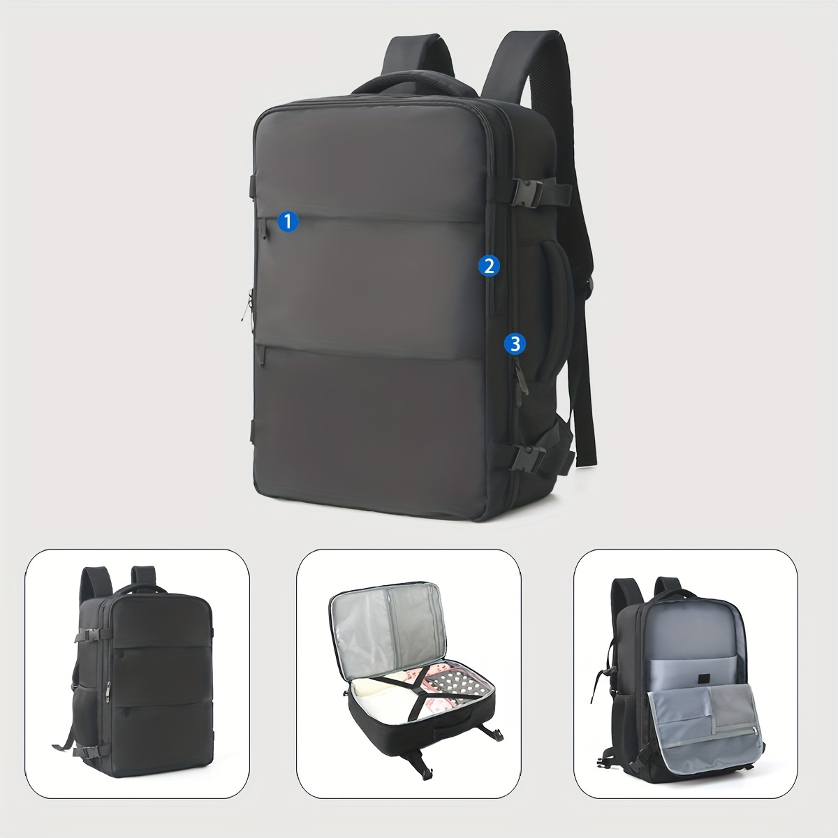 large capacity fashionable casual   travel backpack with laptop compatible polyester material zipper closure and polyester lining black