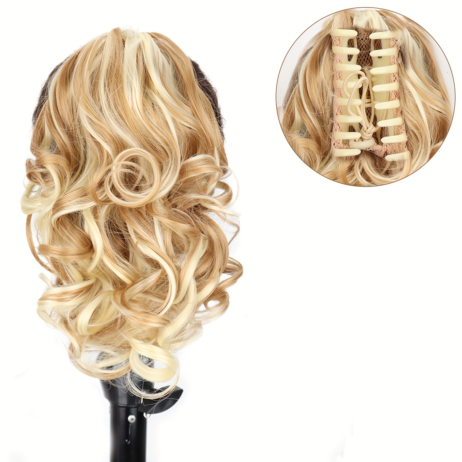 Image of Chic 8-inch Claw Clip Ponytail Extension - Heat Resistant Synthetic Hair For Women, Perfect For Casual Attire & Halloween