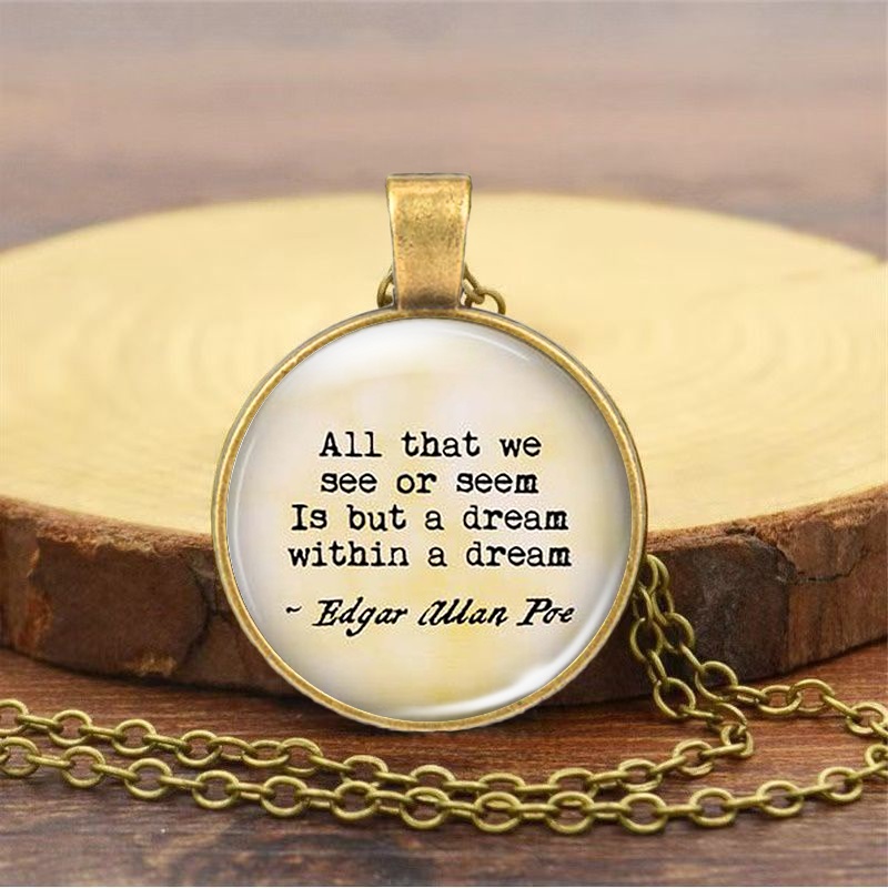 Brown Metal Classic Chain Necklace with Edgar Allan Poe Quote