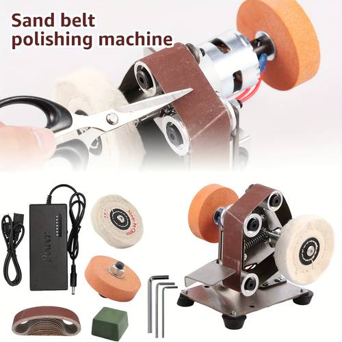 professional mini electric belt sander grinder machine adjustable for metal wood polishing knife making diy projects 20pcs abrasive belts single commodity 304 stainless steel body with non slip base portable design