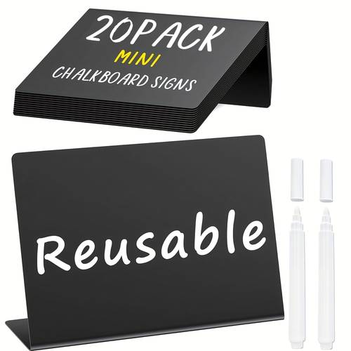 20pcs l shaped mini chalkboard signs acrylic chalkboard buffet tags small display stands for message board signs weddings tents birthday parties