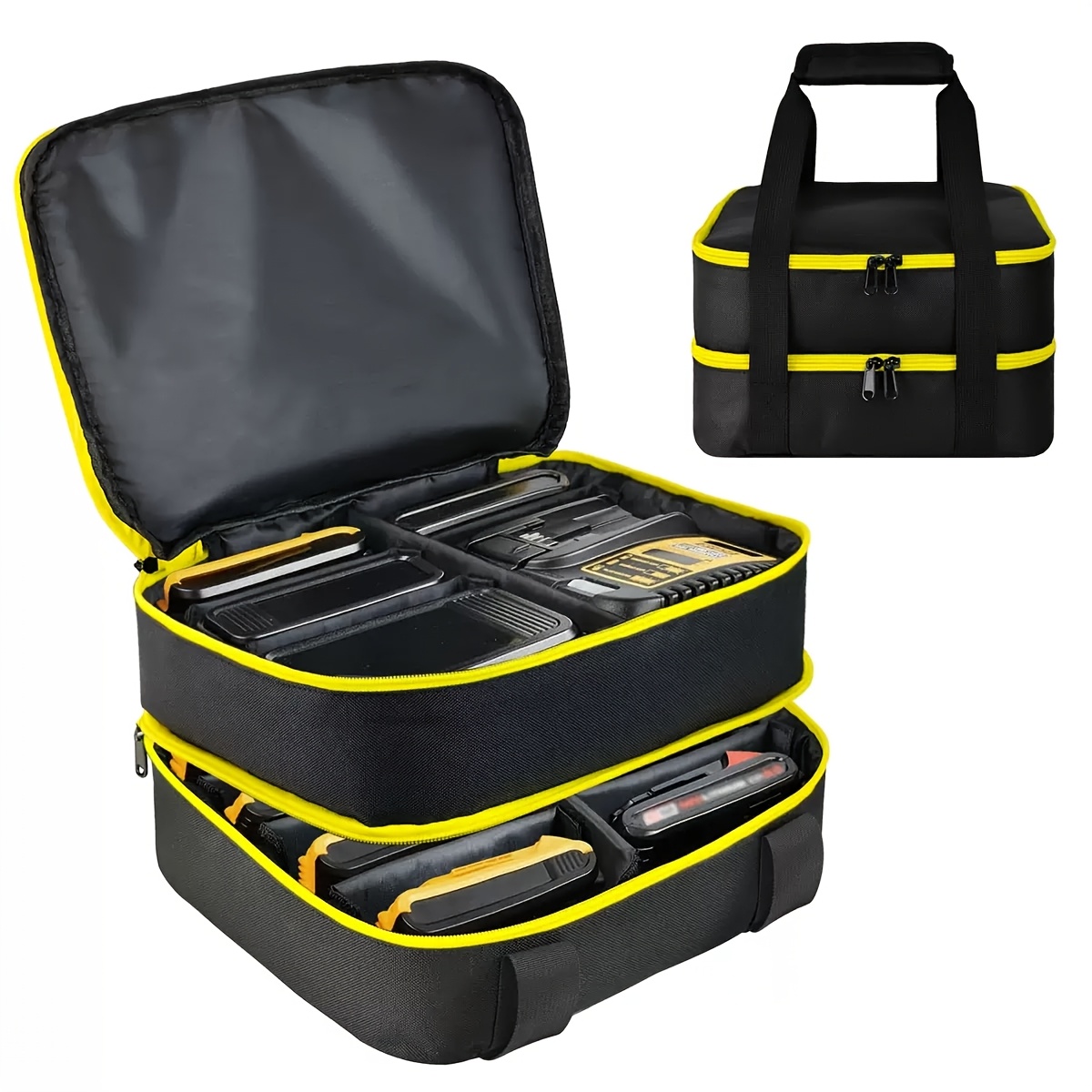 TEMU Large-capacity Double-layer Tool Storage Bag, Power Tool Bag, Portable Maintenance Kit, Electrician Hardware Tool Carrying Bag, Battery Charger