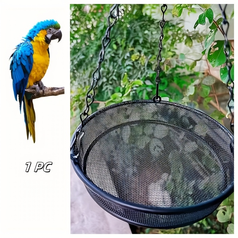 Image of 1pc Circular Outdoor Hanging Bird Feeder, Durable Iron Material Without Electricity, Outdoor Garden Bird Feeding Additions, Bird Grid Bird Feeder, Including Chain