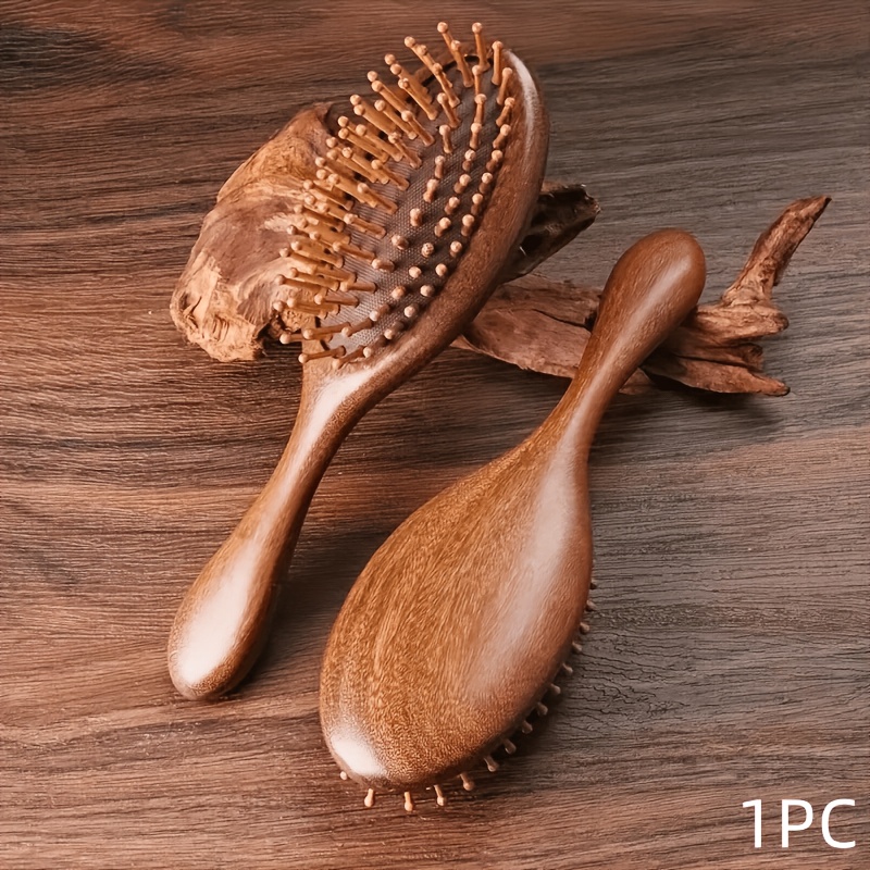 Image of 1pc Luxury Sandalwood Air Cushion Comb - Fine-toothed Scalp Massage Hairbrush Suitable For All Hair Types